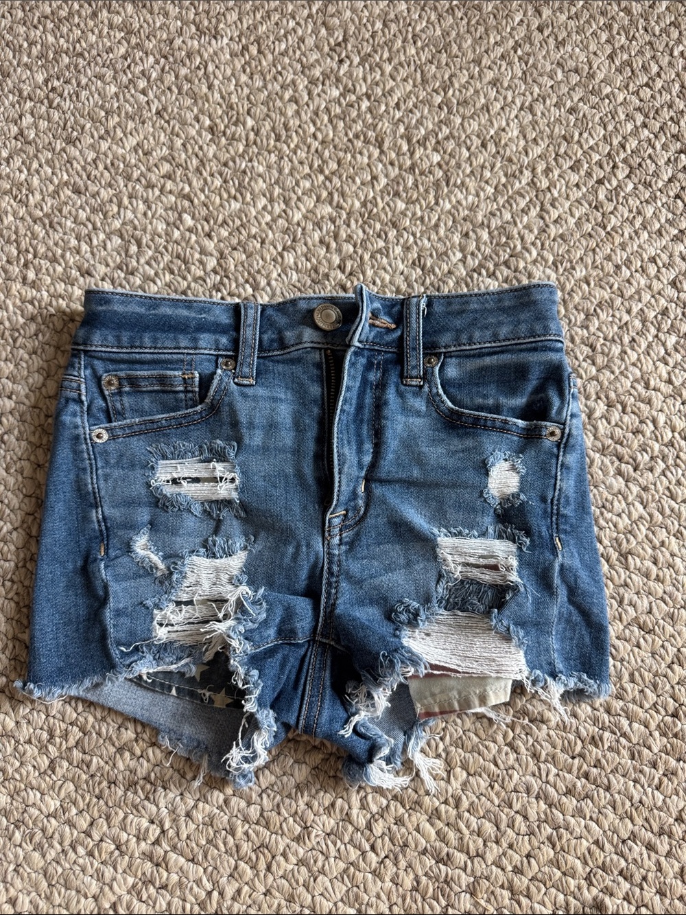 American Eagle Outfitters Distressed Dark Blue Denim Cutoff Shorts